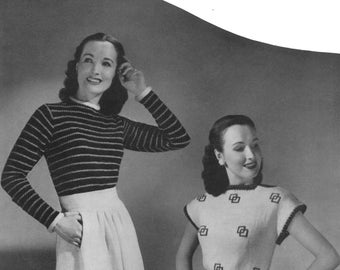 Botany Pattern of the Month #1002, Stylish Ladies Blouses Plus Skirt in Knitting - February, 1946 (PDF eBook Digital Download)