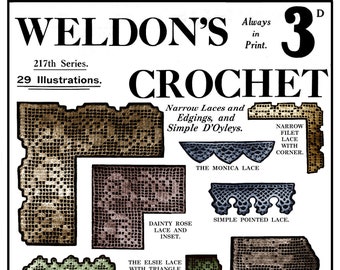 Weldon's 2D #486 c.1925 - Practical Crochet Laces, Edgings & Simple D'Oyleys (PDF - EBook  Digital Download)