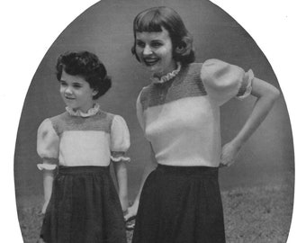 Botany Pattern of the Month #1007, Lovely Knitting Patterns for Mother and Daughter Sweaters - July, 1946 (PDF eBook Digital Download)