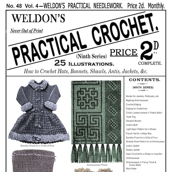 Weldon's 2D #48, c.1888, Practical Crochet Bonnets, Shawls and Jacket (PDF - EBook - Digital Download)