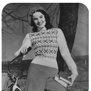 1940s Fair Isle Pullover Knitting Pattern: Ladies Vintage Sweater (PDF eBook)