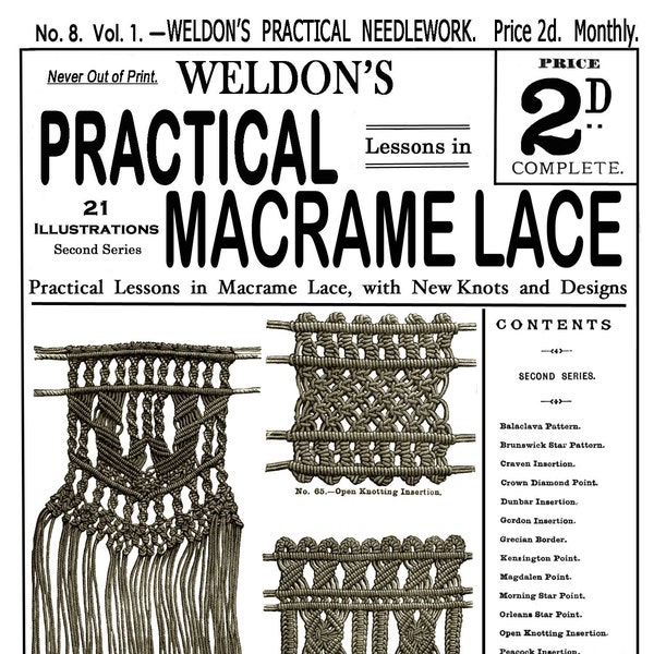 Weldon's 2D #8 c.1885 (PDF - EBook - Digital Download) Practical Macrame Lace