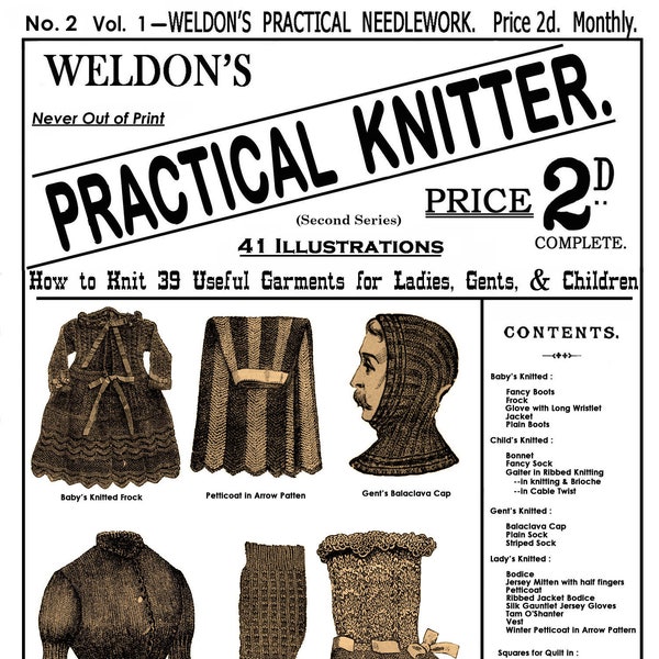 Weldon's 2D #2 c.1885 (PDF Ebook - Digital Download) Practical Knitter Useful Garments Victorian Era Patterns