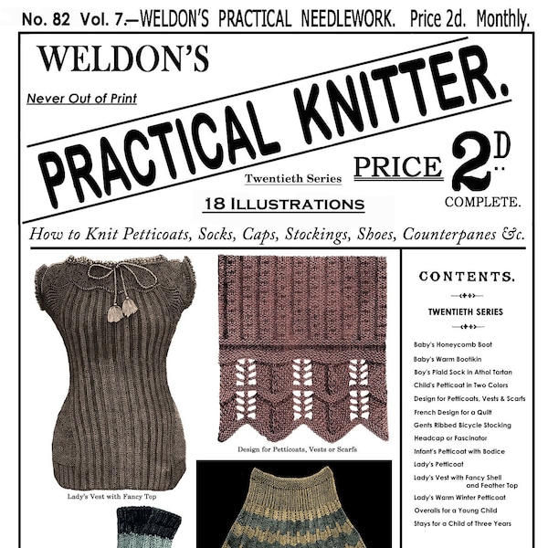 Weldon's 2D #82 c.1891 - Practical Knitter, Garments for Ladies & Children (PDF - EBook - Digital Download)