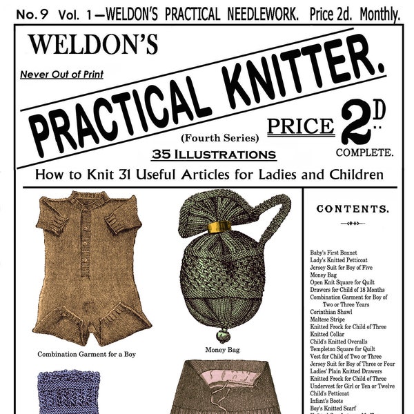 Weldon's 2D #9 c.1885 (PDF Ebook - Digital Download) Practical Knitter, 31 Useful Garments for Ladies & Children