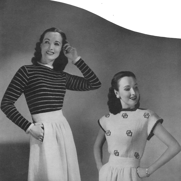 Botany Pattern of the Month #1002, Stylish Ladies Blouses Plus Skirt in Knitting - February, 1946 (PDF eBook Digital Download)