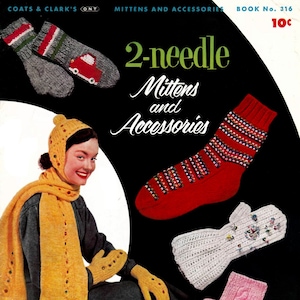 1950&#39;s Two Needle Knitting Patterns for Men&#39;s & Women&#39;s Socks, and Mittens! - Spool Cotton #316 c.1955 (PDF eBook Digital Download)