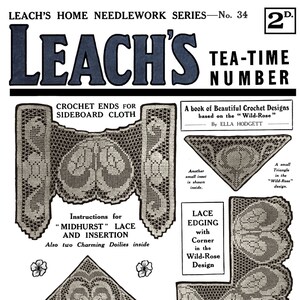 Leach&#39;s 2D #34 c.1915 (PDF - EBook - Digital Download) Crochet Patterns for Tea Time, Edgings & Insertions