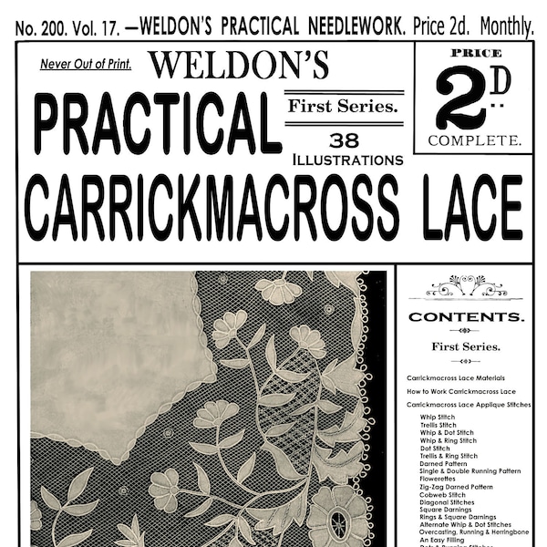 Weldon's 2D #200 c.1901 - Practical Carrickmacross Lace (PDF - EBook - Digital Download)