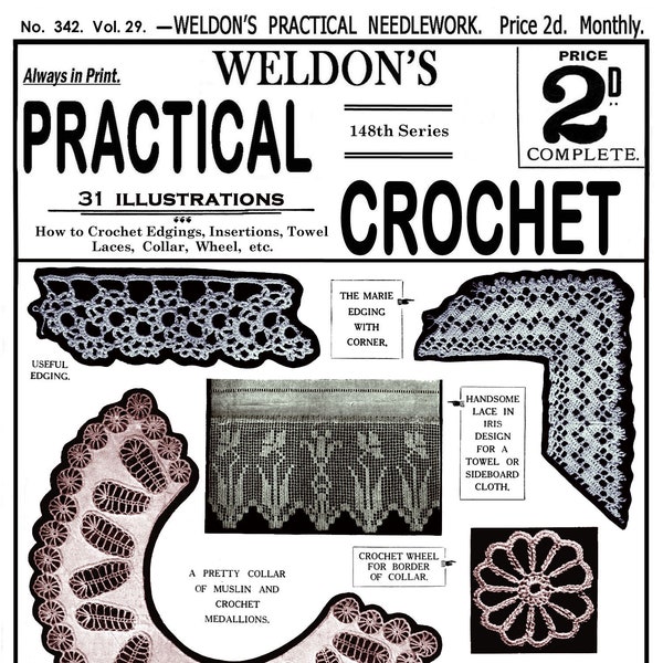 Weldon's 2D #342 c.1913 - Practical Crochet Collars & Edges (PDF - EBook  Digital Download)