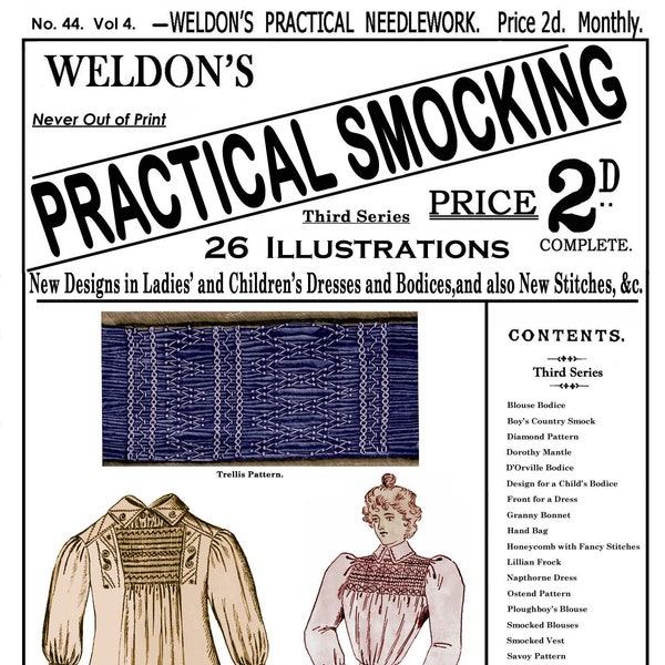 Weldon's 2D #44 c.1888 - Practical Smocking and Hand Sewing (PDF - EBook - Digital Download)