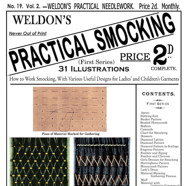 Weldon's 2D #19 c.1886 (PDF - EBook - Digital Download) Practical Smocking (First Series)