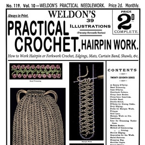 Weldon&#39;s 2D #119 c.1894 - Practical Crochet, Forkwork or Hairpin Crochet (PDF - EBook  Digital Download)