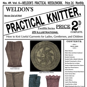 Weldon&#39;s 2D #49 c.1889 - Practical Knitter, Garments for Ladies, Gents and Children  (PDF -  EBook - Digital Download)
