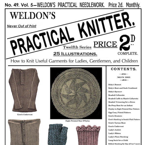 Weldon's 2D #49 c.1889 - Practical Knitter, Garments for Ladies, Gents and Children  (PDF -  EBook - Digital Download)