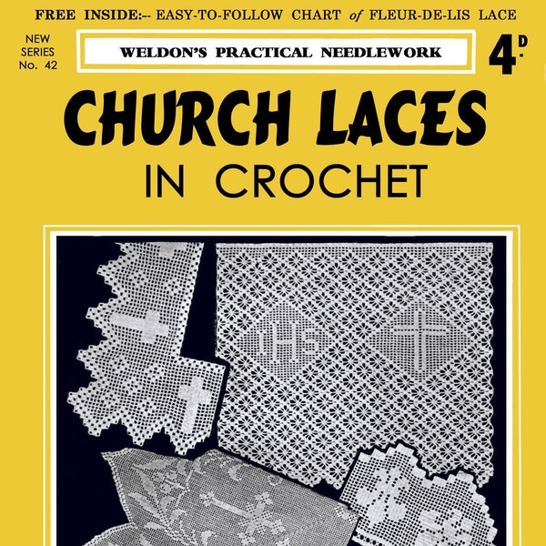 Weldon's 4D #42 c.1930 Livre de modèles pour fabriquer des dentelles d'église antiques au crochet (PDF E-Book Téléchargement numérique)