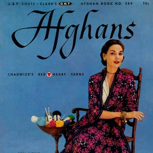 Afghans, Lovely Crochet Patterns from the 1950&#39;s - Spool Cotton #289 c.1952 (PDF eBook Digital Download)