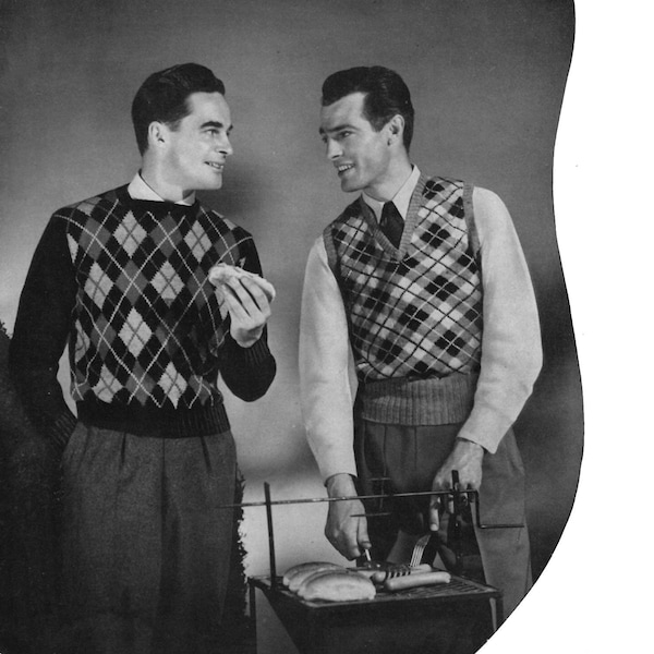 Botany Pattern of the Month #1004, Men's Argyle Sweater Knitting Pattern in Two Variations, April, 1946 (PDF eBook Digital Download)