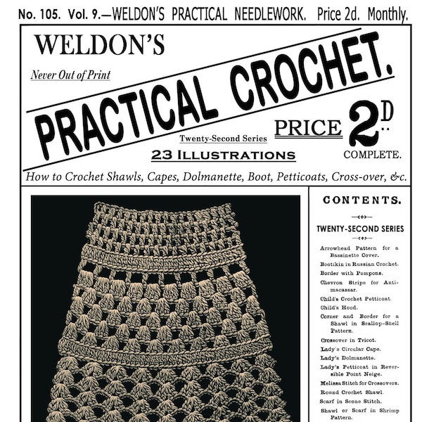 Weldon's 2D #105 c.1893 - Praktisches Häkeln, Tücher, Capes und Petticoats (PDF - EBook Digital Download)