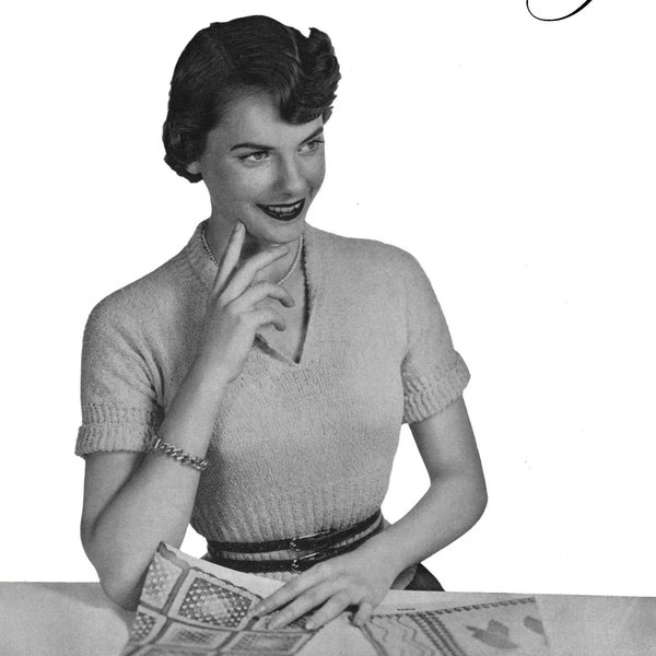 Botany Pattern of the Month #1401, Women's Classic Style V-Neck Blouse Pattern in Knitting - January, 1950 (PDF eBook Digital Download)