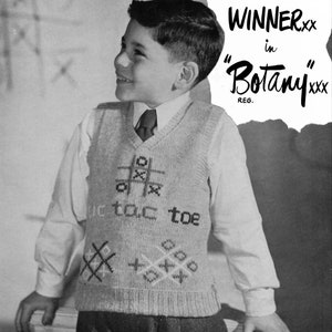 Botany Pattern of the Month #1302, Boy&#39;s Tic-Tac-Toe Design Sweater in Knitting - February, 1949 (PDF eBook Digital Download)