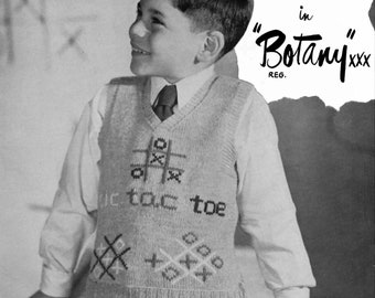 Botany Pattern of the Month #1302, Boy's Tic-Tac-Toe Design Sweater in Knitting - February, 1949 (PDF eBook Digital Download)