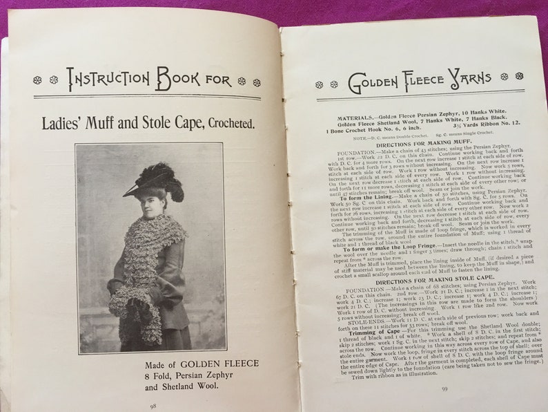 EXTREMELY SCARCE ORIGINAL Golden Fleece Yarns #2 c.1903 Large Manual of Knitting and Crochet Patterns from over 100 Years Ago!