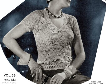 Bear Brand #58 c.1932 Women's Fashions 1930s Knitting & Crochet Patterns for Irish Lace Sweaters (PDF Digital Download)