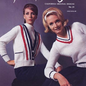 Pauline Denham Fashions #25 c.1967 - California Inspired Fashion Knitting Cardigan and Pullover Patterns from the 1960&#39;s for Women and Men