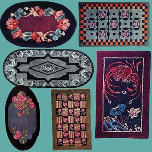 Puede incluir: Cinco dise&ntilde;os de alfombras diferentes con varios patrones y colores. Las alfombras son de forma ovalada y rectangular. Los dise&ntilde;os incluyen patrones florales, patrones geom&eacute;tricos y patrones abstractos. Los colores incluyen rojo, azul, verde, negro, blanco y gris.