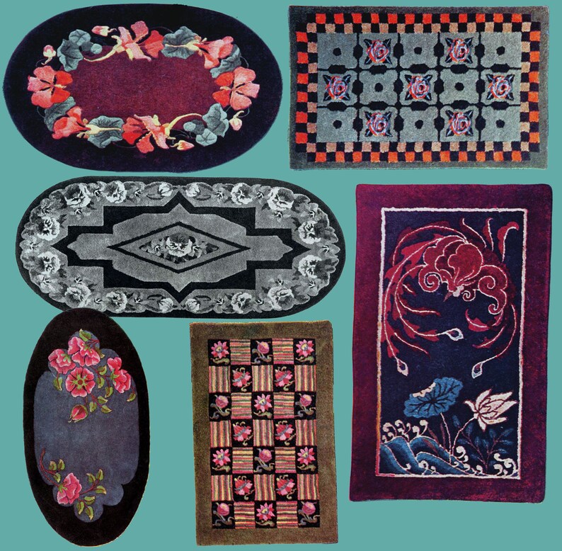 Puede incluir: Cinco dise&ntilde;os de alfombras diferentes con varios patrones y colores. Las alfombras son de forma ovalada y rectangular. Los dise&ntilde;os incluyen patrones florales, patrones geom&eacute;tricos y patrones abstractos. Los colores incluyen rojo, azul, verde, negro, blanco y gris.