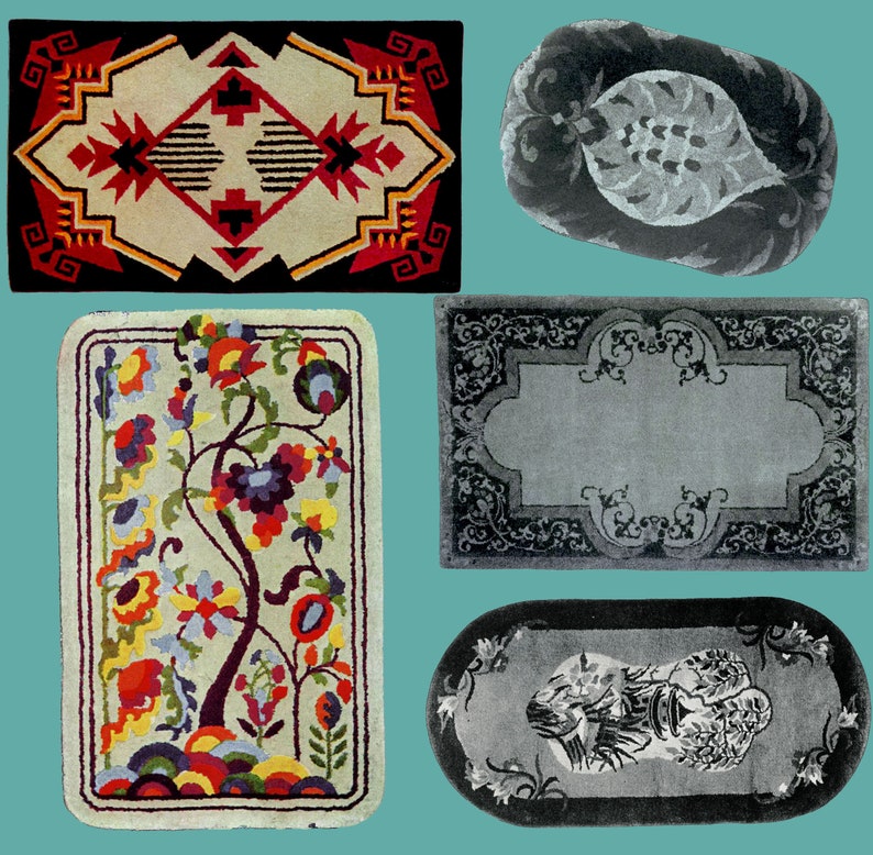Puede incluir: Cinco dise&ntilde;os de alfombras diferentes. Las alfombras son todas en varios tonos de gris, negro, blanco y rojo. Las alfombras tienen diferentes patrones, incluyendo dise&ntilde;os florales, geom&eacute;tricos y abstractos.