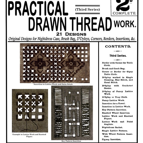 Weldon's 2D #58 c.1889 - Practical Drawn Thread Embroidery (Third Book)  (PDF - Ebook - Digital Download) Cutwork Embroidery