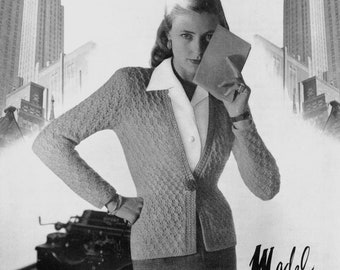 Botany Pattern of the Month #1104, Ladies Cardigan in Knitting, Pattern Written for 8 Sizes - April, 1947 (PDF eBook Digital Download)