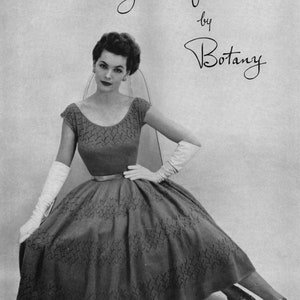 Botany Pattern of the Month #1607, Women&#39;s Flattering Party Dress Pattern in Knitting - July, 1952 (PDF eBook Digital Download)