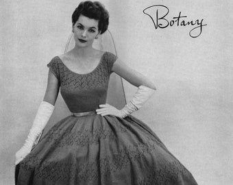 Botany Pattern of the Month #1607, Women's Flattering Party Dress Pattern in Knitting - July, 1952 (PDF eBook Digital Download)