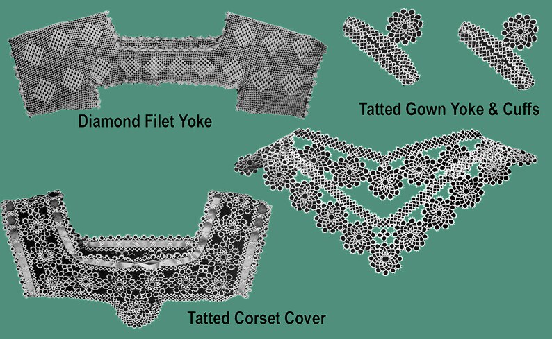 Ladies Gown Yokes in Filet crochet PDF - EBook - Digital Download Collingbourne/'s #9 c.1910 Cluny Crochet /& Tatting