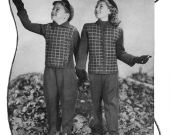 Botany Pattern of the Month #1012, Kids Matching Snow Suit Jackets & Jodhpurs in Knitting - December, 1946 (PDF eBook Digital Download)