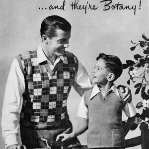 Botany Pattern of the Month #1606, Knitting Patterns for Reversible Father & Son&#39;s Hand Knit Vests - June, 1952 (PDF eBook Digital Download)