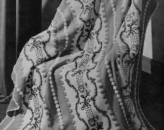 Botany Pattern of the Month #901, Tunisian Stitch Afghan in Tapestry Design - January 1945 (PDF eBook Digital Download)