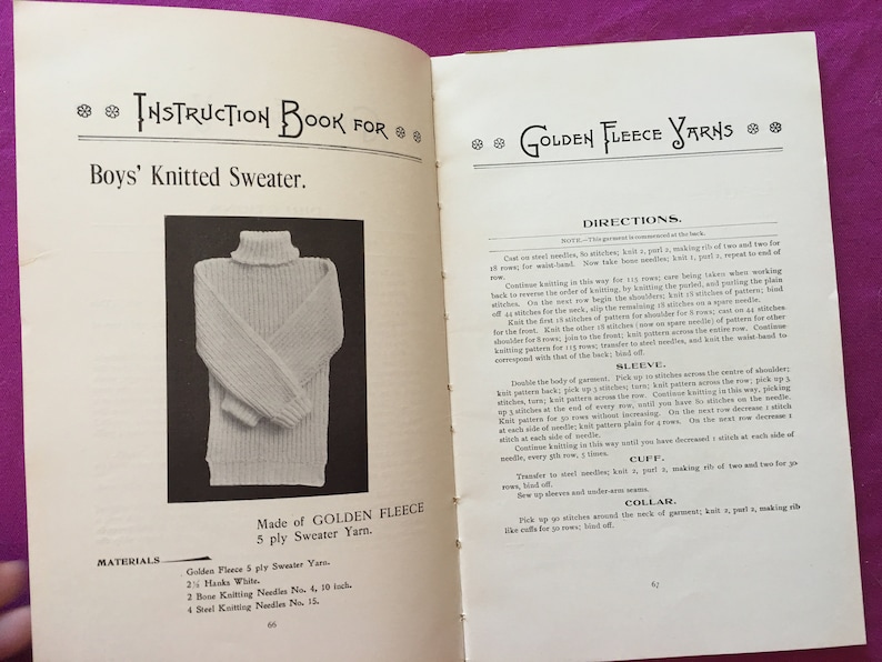 EXTREMELY SCARCE ORIGINAL Golden Fleece Yarns #2 c.1903 Large Manual of Knitting and Crochet Patterns from over 100 Years Ago!