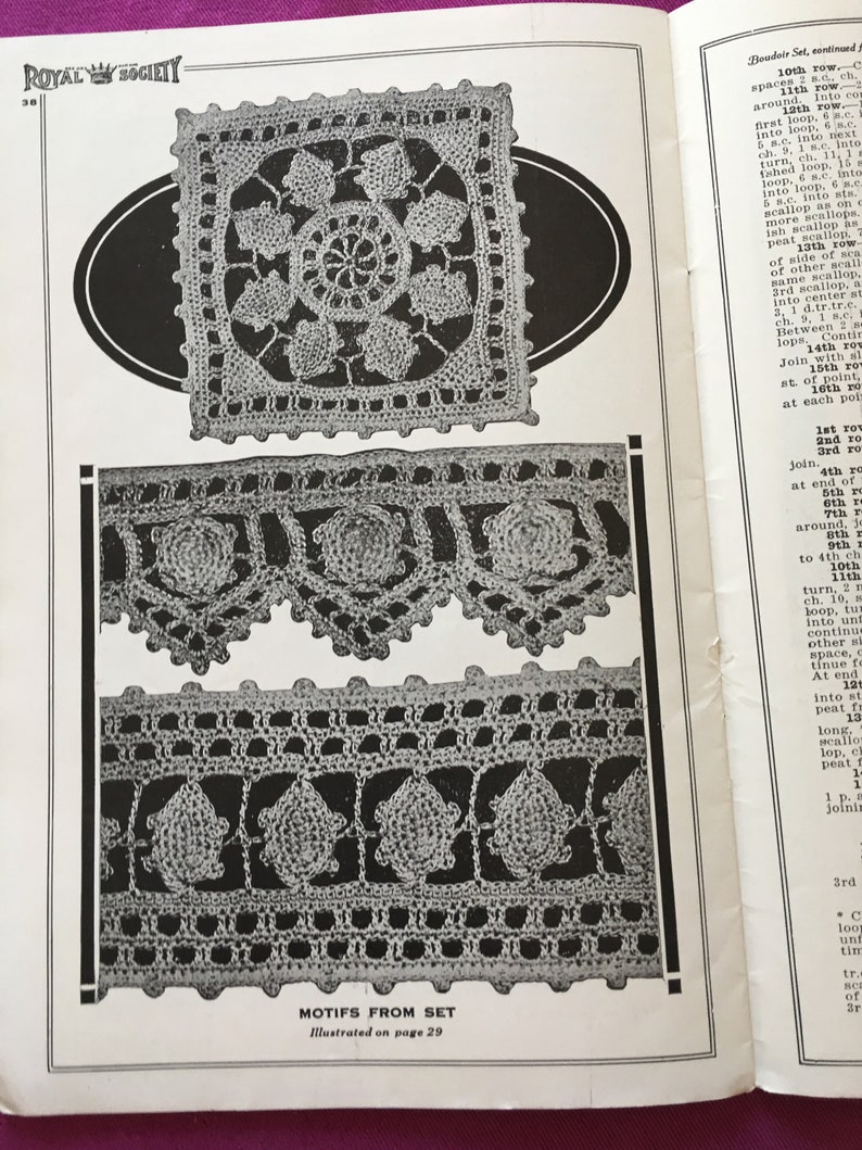 Royal Society #6 c,1915 Crochet Lessons Hard to find ORIGINAL Stunning Filet Crochet Designs from More Than 100 Years Ago!