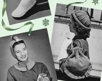 Botany Pattern of the Month #1311, Christmas Gifts, Hats, Bag, Mittens & Slippers in Knitting  - November, 1949 (PDF eBook Digital Download)
