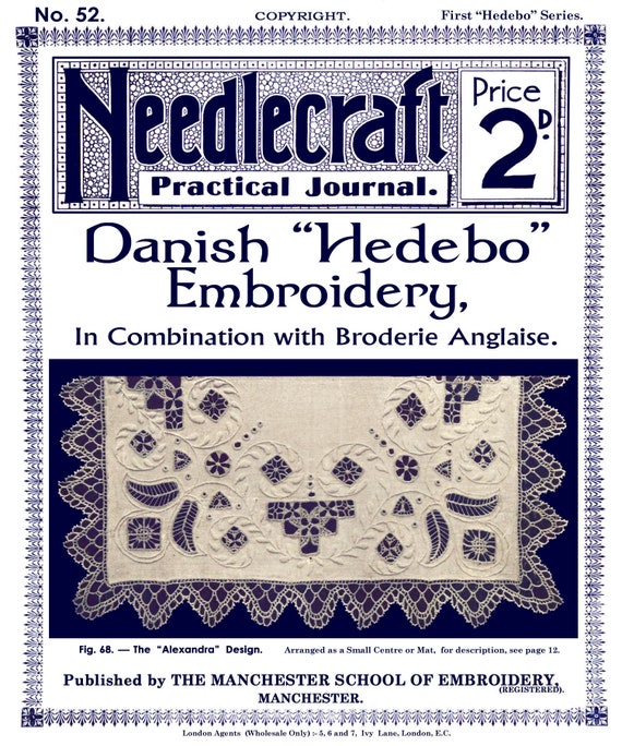 Needlecraft Practical Journal #52 c.1906 (PDF - EBook - Digital Download) - Danish "Hedebo" Embroidery