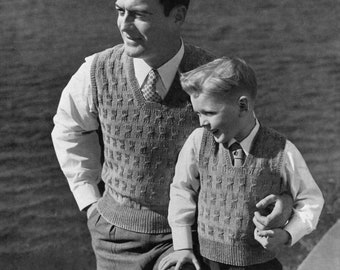 Botany Pattern of the Month #1406, Lovely Knitting Patterns for Father and Son's Hand Knit Vests - June, 1950 (PDF eBook Digital Download)