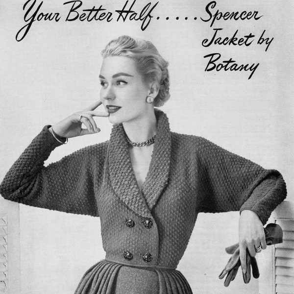 Botany Pattern of the Month #1608, Classy Women's Spencer Jacket Pattern in Knitting - August, 1952 (PDF eBook Digital Download)