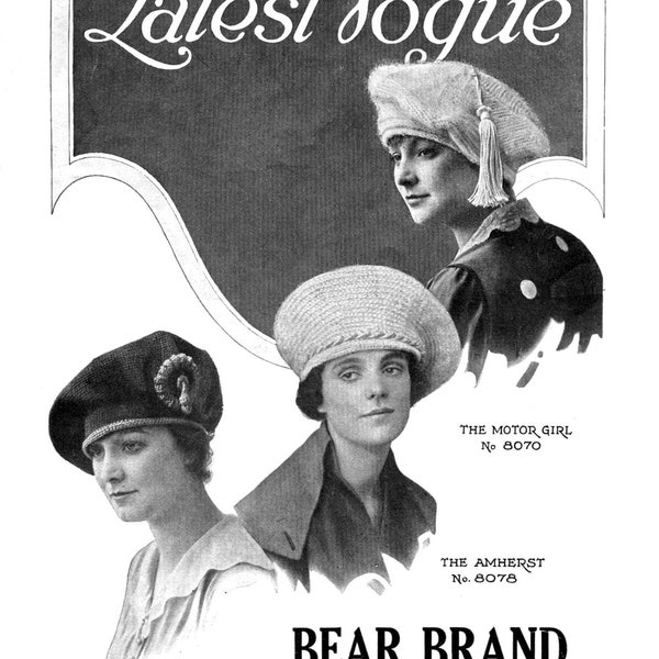 Bear Brand & Bucilla  #300 c.1925 (PDF - EBook - Digital Download) Vintage Sports Tams and Hats in Knitting and Crochet