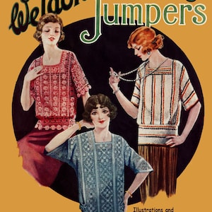 E-book Weldon's 6D #85 c.1920 com padrões de suéteres de crochê vintage para mulheres, suéteres e blusas (download em PDF)