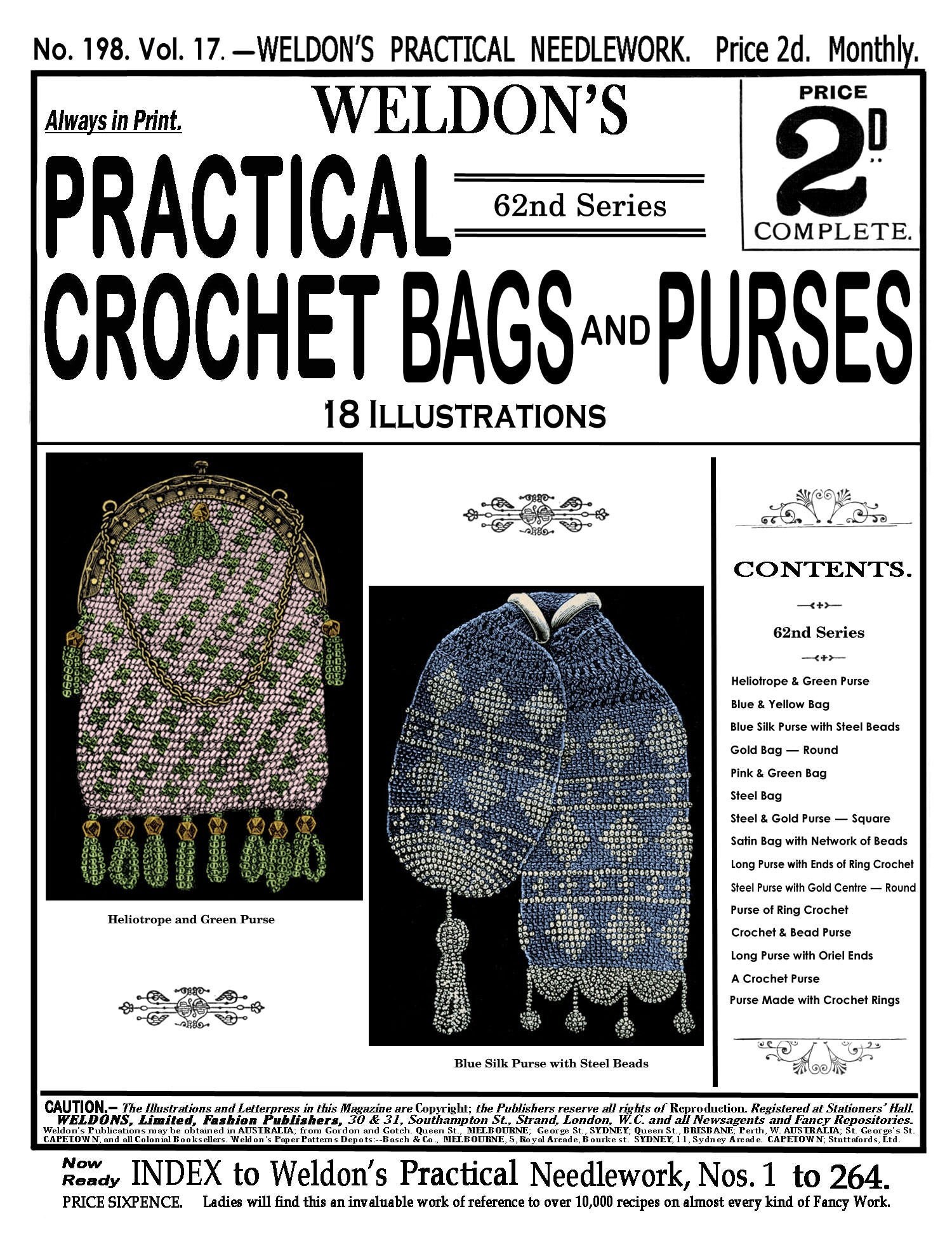 Weldon's 2D #198 c.1901 - Practical Crochet Beaded Bags and Purses (PDF - Ebook - Digital Download)