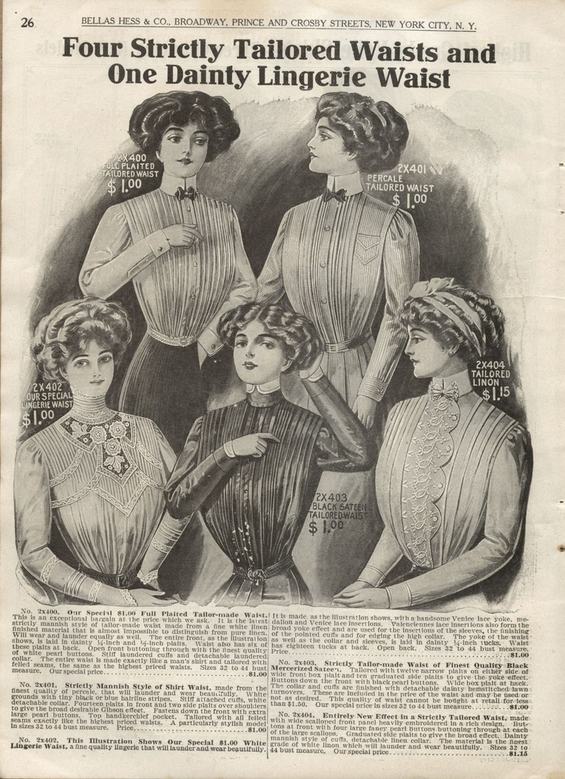 Vintage Catalog Bellas Hess C.1909/10 Fall and Winter PDF Etsy